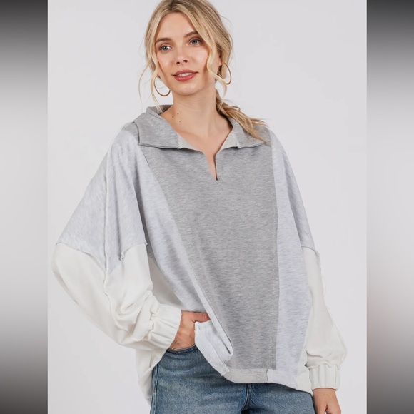 Contrast Collared Oversized Sweatshirt - Picture 2 of 6